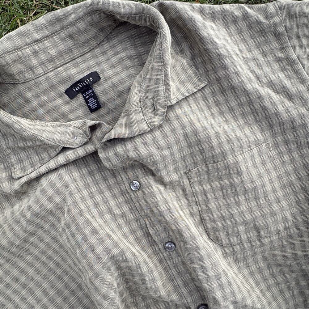 Van Heusen Studio Shirt Men’s Beige Check Woven Cotton Poly XL Pockets